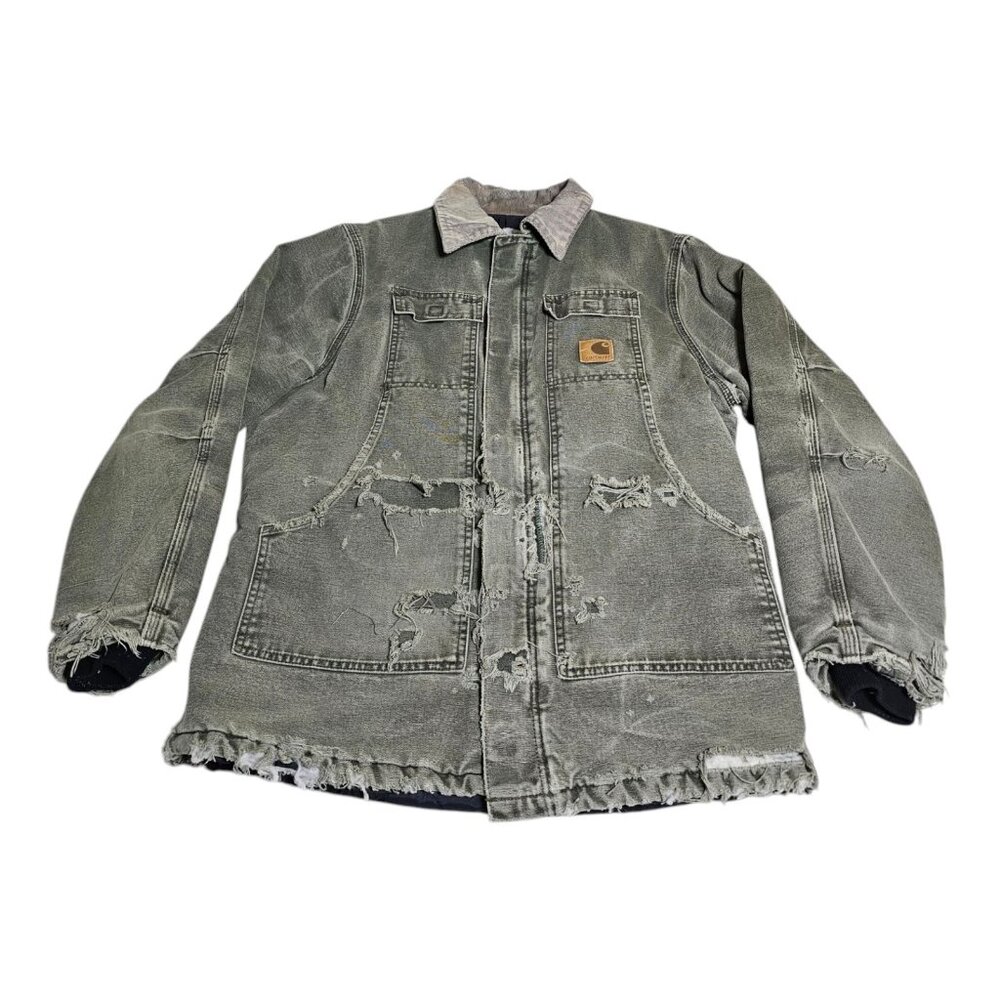 Vintage Carhartt Jacket‎ Mens L Canvas Quilt Lined Green C26 Thrashed Grunge